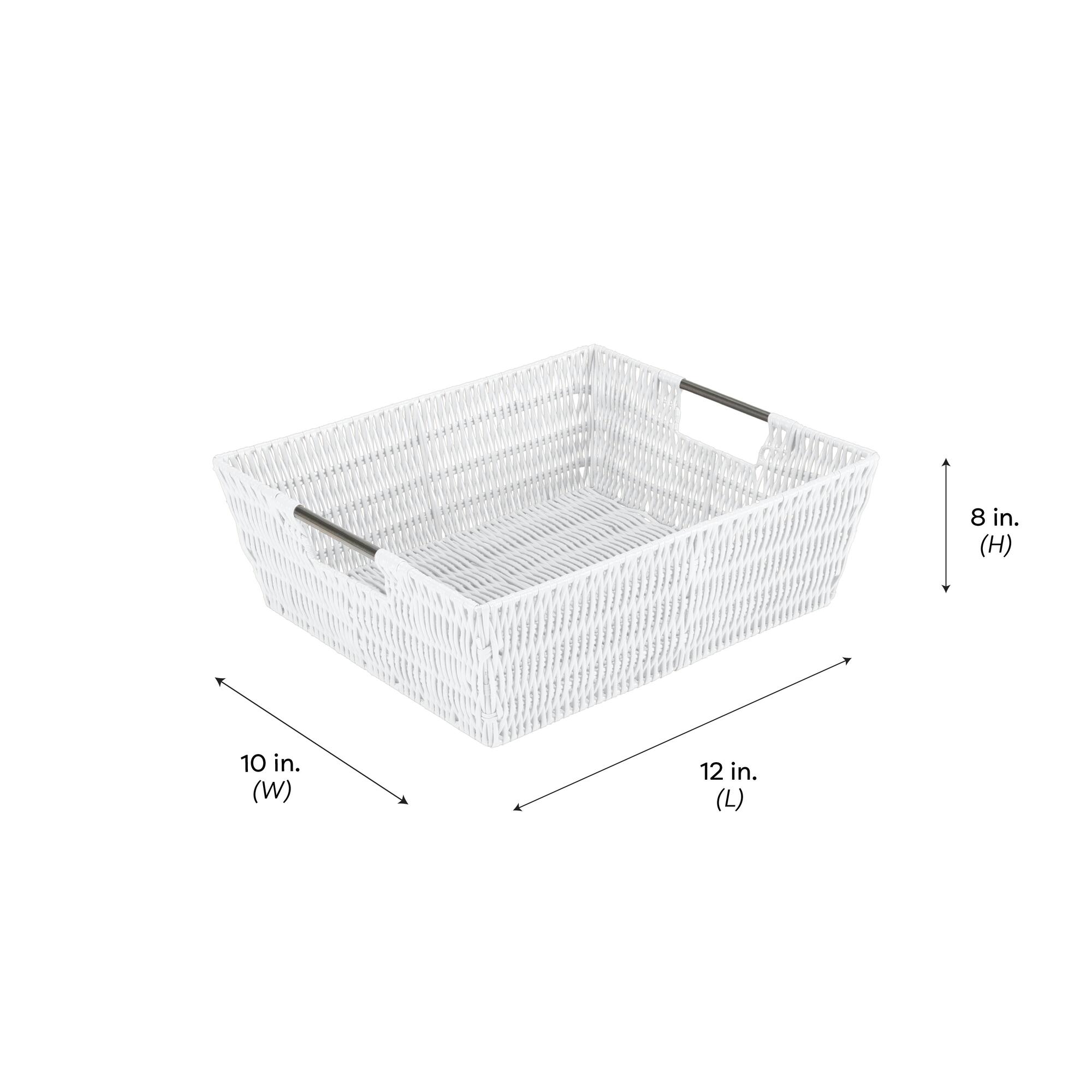 Simplify White Shelf Storage Rattan Tote Basket
